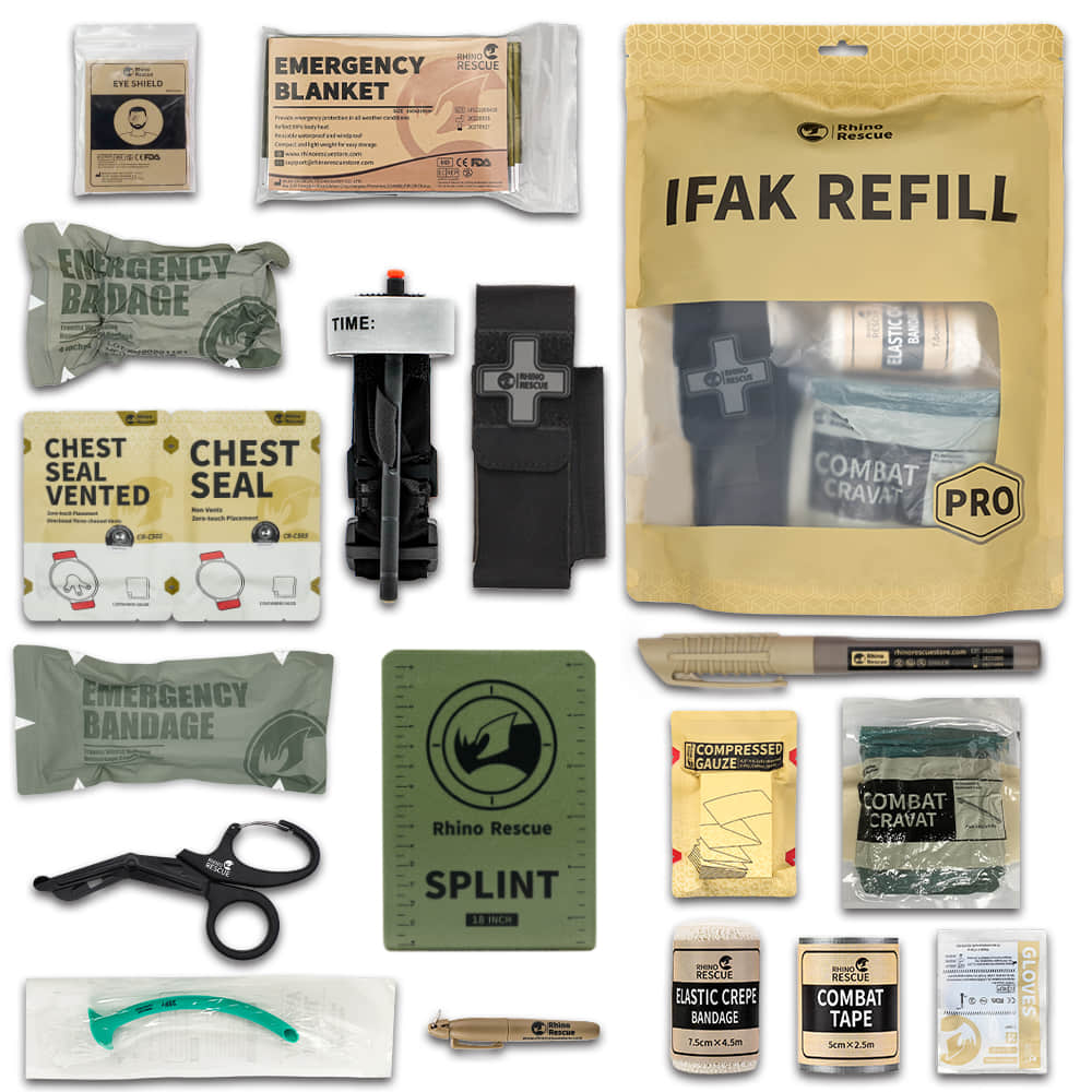 RHINO Tactical Trauma Kit (B) - First Aid Kit Refills, Personal Safety, Medical Essentials, Emergency Preparedness, Wound Dressings, Bandages, Antiseptic Wipes, Travel First Aid, Outdoor Adventures.