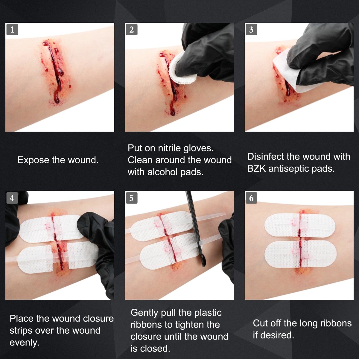 RHINO RESCUE Zip Stitch 6pcs with Wound Dresssings, Wound Closure Strips,medical kit, steri strips