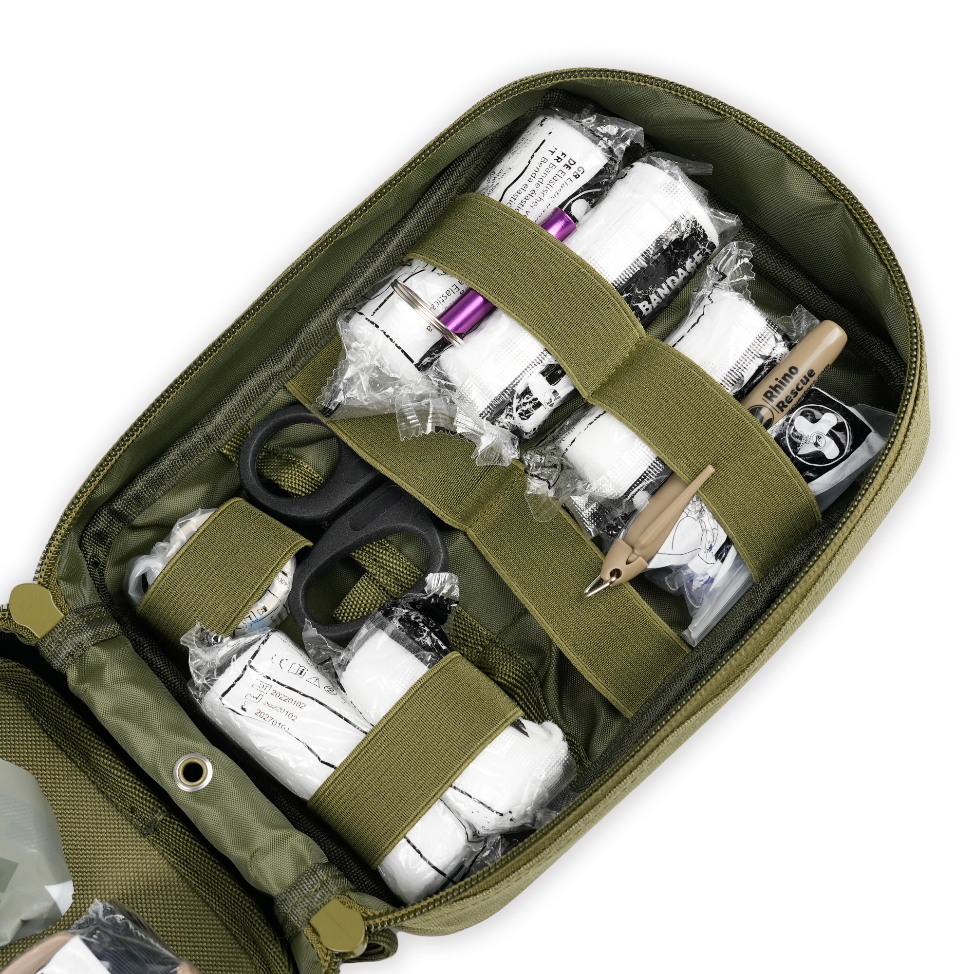 RHINO RESCUE Survival Kit TMK IFAK Pouch Supplied Camping Kit with 20 EMT Items For Emergency Outdoors-US Zone