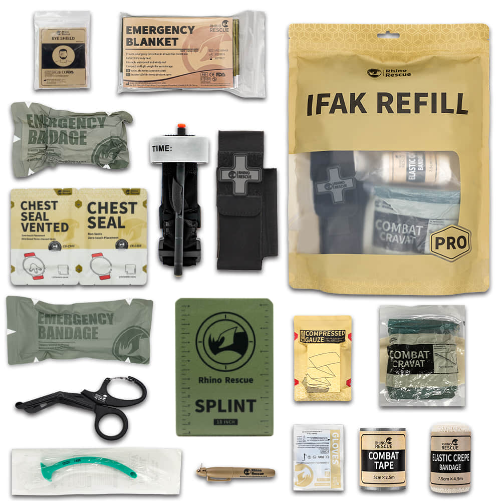 RHINO Tactical Trauma Kit (B) - First Aid Kit Refills, Personal Safety, Medical Essentials, Emergency Preparedness, Wound Dressings, Bandages, Antiseptic Wipes, Travel First Aid, Outdoor Adventures.