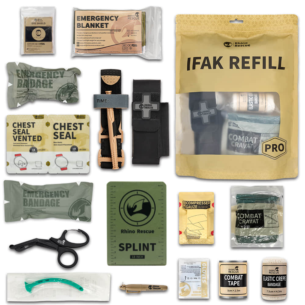 RHINO Tactical Trauma Kit (C) -First Aid Kit Refills, Personal Safety, Medical Essentials, Emergency Preparedness, Wound Dressings, Bandages, Antiseptic Wipes, Travel First Aid, Outdoor Adventures.