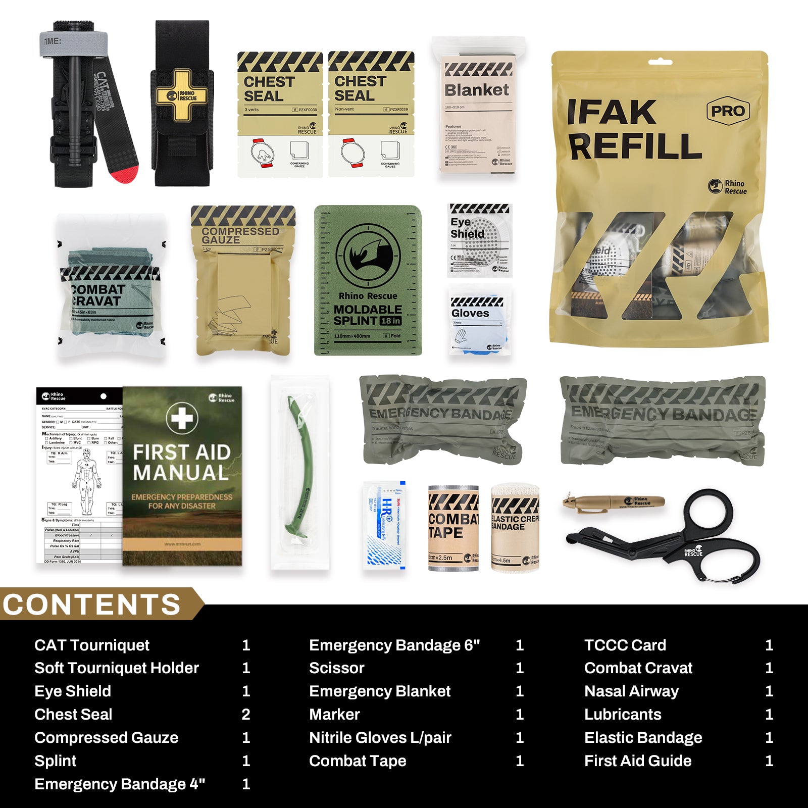Rhino Rescue™ Tactical Trauma Kit IFAK REFILL With CAT Tourniquet - 17A (U.S. Zone Only)