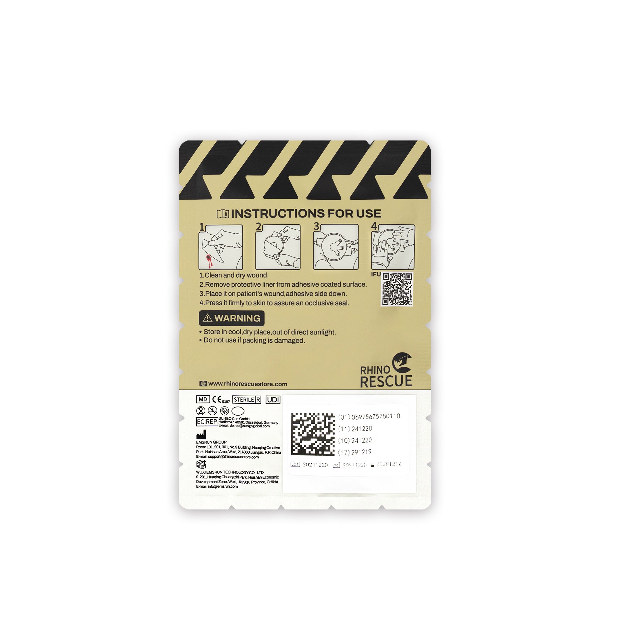 Rhino Rescue™ Chest Seal With Vent and No-Vent Sterile Emergency Trauma Dressing, IFAK Medical Supplies for Wound Care,Gunshot Wound, Sucking Chest, FSA/HSA Eligible