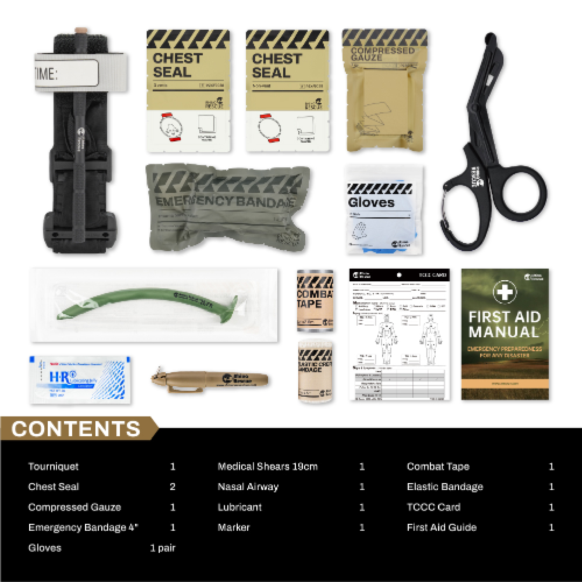 CLC IFAK First Aid Kit – Battlefield Essentials in Cordura® MOLLE Pouch:Tourniquet, Chest Seals & NPA