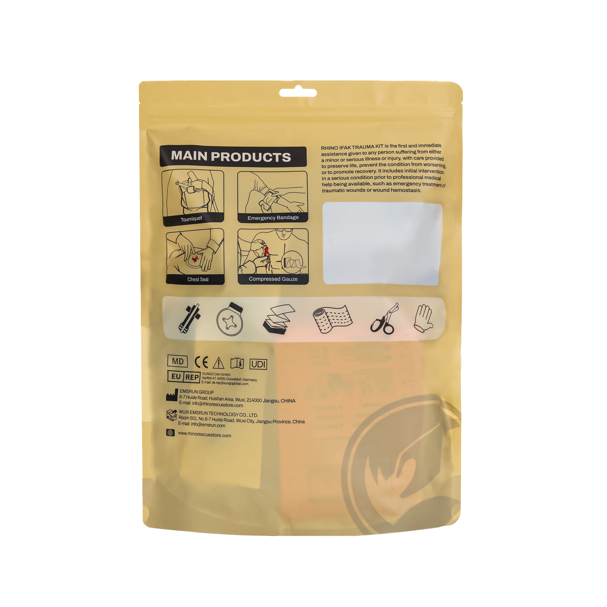 Rhino Rescue Trauma Emergency Pouch with Ratchet Tourniquet for Effective Bleeding Control