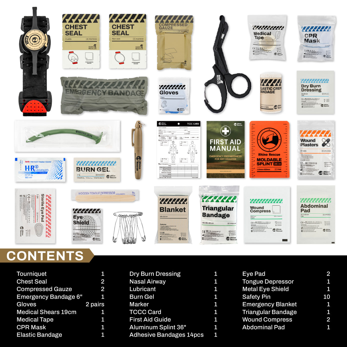IFAK Trauma Kit with Ratcheting Tourniquet, Molle Pouch SE Camouflage Rhino Rescue™, FDA/CE-Approved Self-Rescue in Seconds for Outdoor & Combat