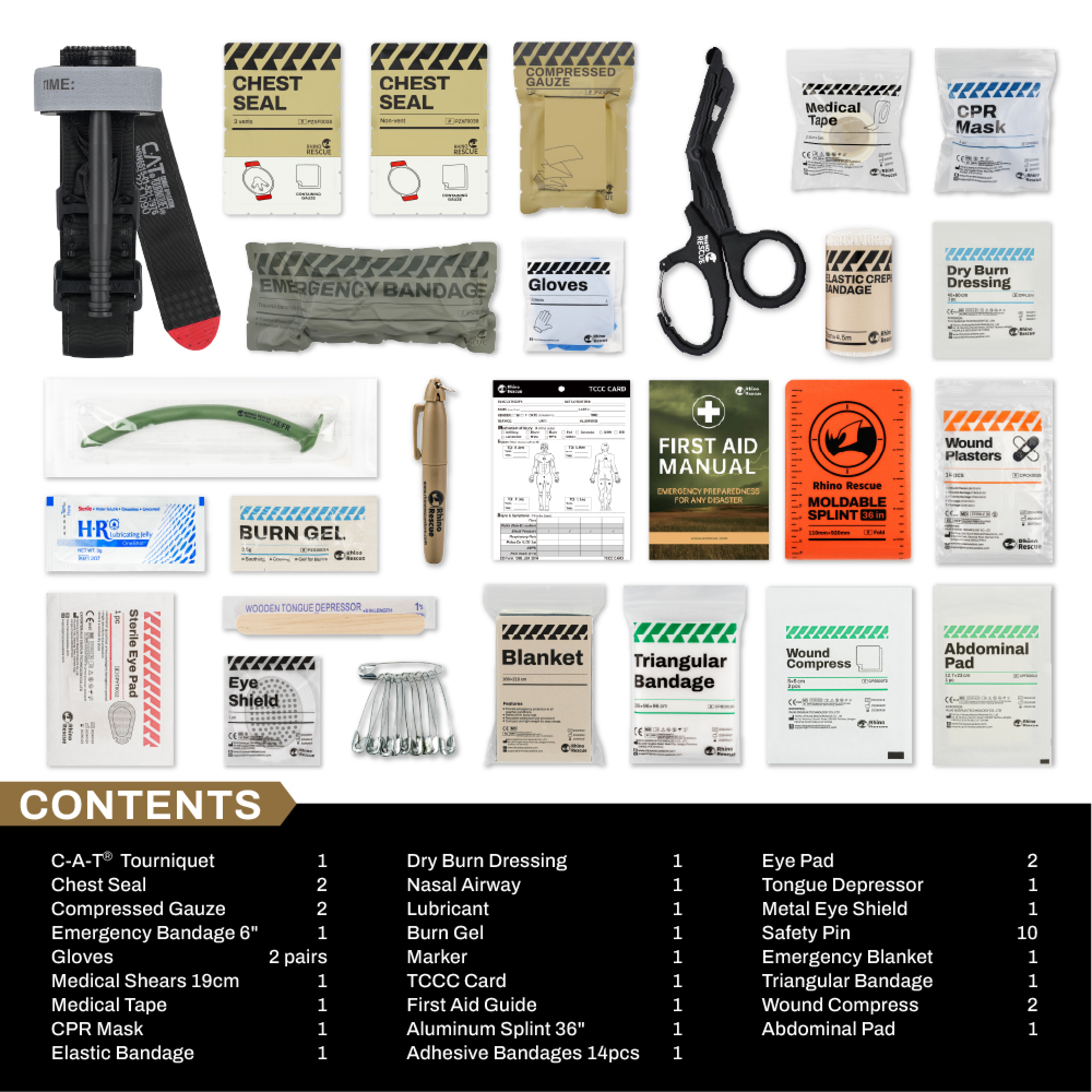 Tactical Kit with CAT Tourniguet for Battlefield-FDA/CE SE lFAK Trauma Kit Rhino Rescue™, Waterproof Molle, ICRC Trusted