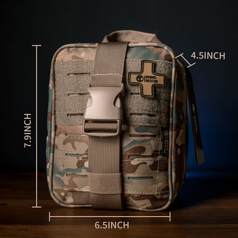 IFAK Trauma Kit with Ratcheting Tourniquet, Molle Pouch SE Camouflage Rhino Rescue™, FDA/CE-Approved Self-Rescue in Seconds for Outdoor & Combat