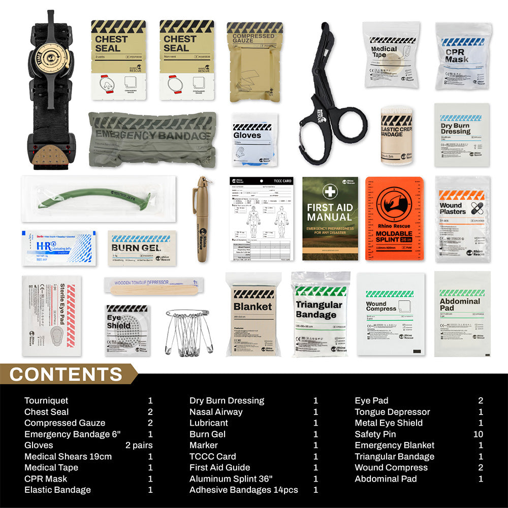 IFAK Trauma Kit with Ratcheting Tourniquet, Molle Pouch SE Camouflage Rhino Rescue™, FDA/CE-Approved Self-Rescue in Seconds for Outdoor & Combat