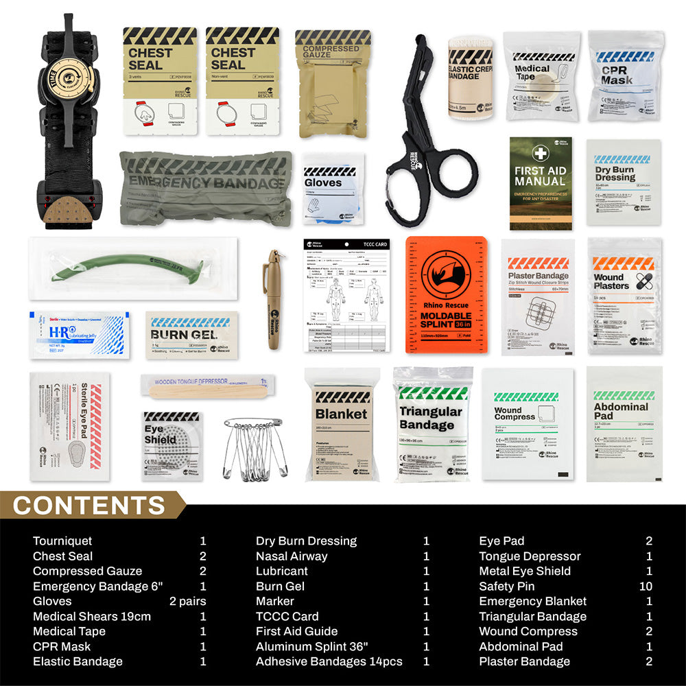 IFAK Trauma Kit with Ratcheting Tourniquet, Molle Pouch SE Camouflage Rhino Rescue™, FDA/CE-Approved Self-Rescue in Seconds for Outdoor & Combat