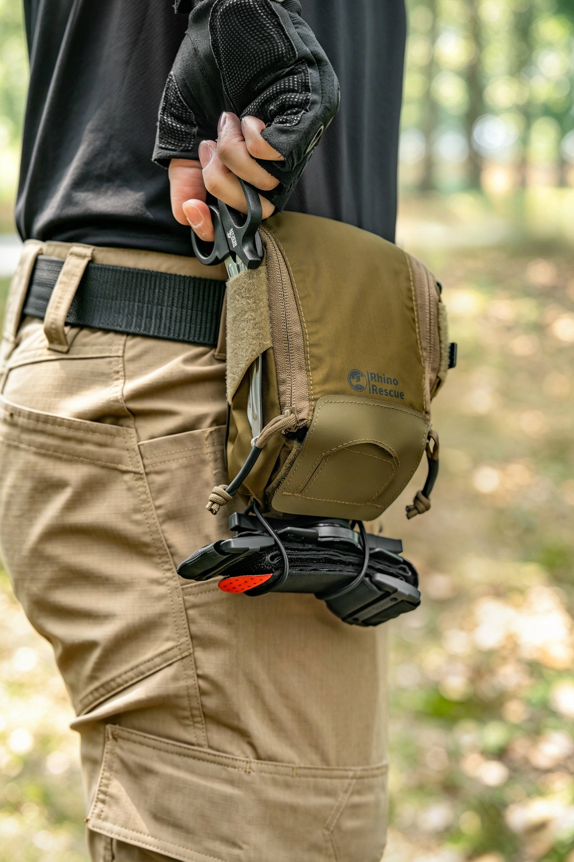 Rhino Rescue molle outdoor first aid kit mounted on a belt