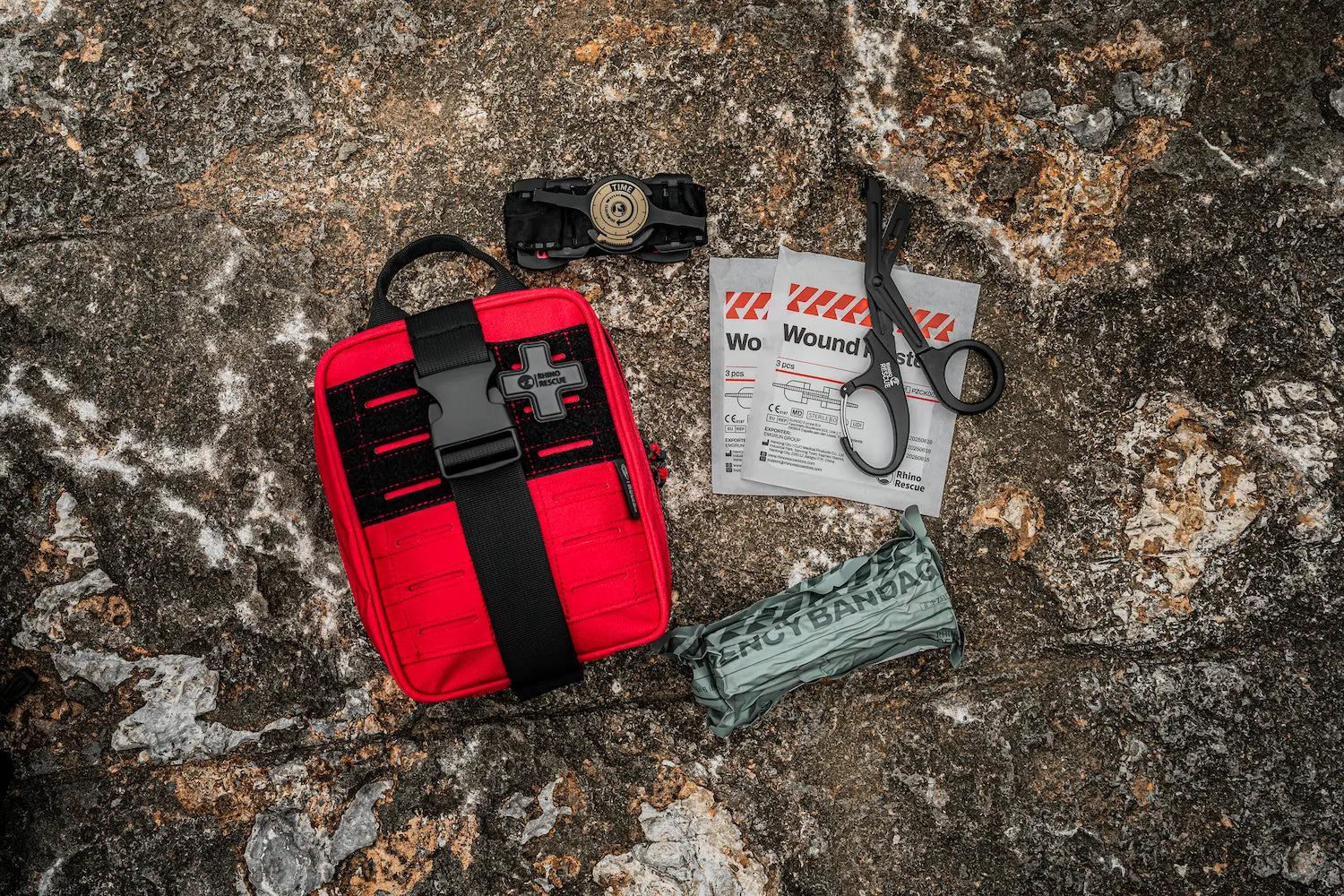 IFAK Trauma Kit with Ratcheting Tourniquet, Molle Pouch SE Camouflage Rhino Rescue™, FDA/CE-Approved Self-Rescue in Seconds for Outdoor & Combat