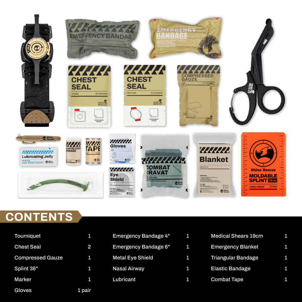 Rhino Rescue Trauma Emergency Pouch with Ratchet Tourniquet for Effective Bleeding Control