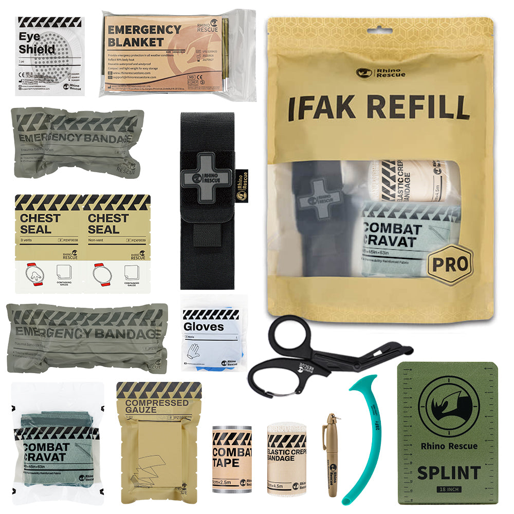 Rhino Rescue™ Tactical Trauma Kit IFAK REFILL With Tourniquet for Trauma Hemorrhage & Bleeding Control - FDA CE Approved - 17C (Europe Zone)