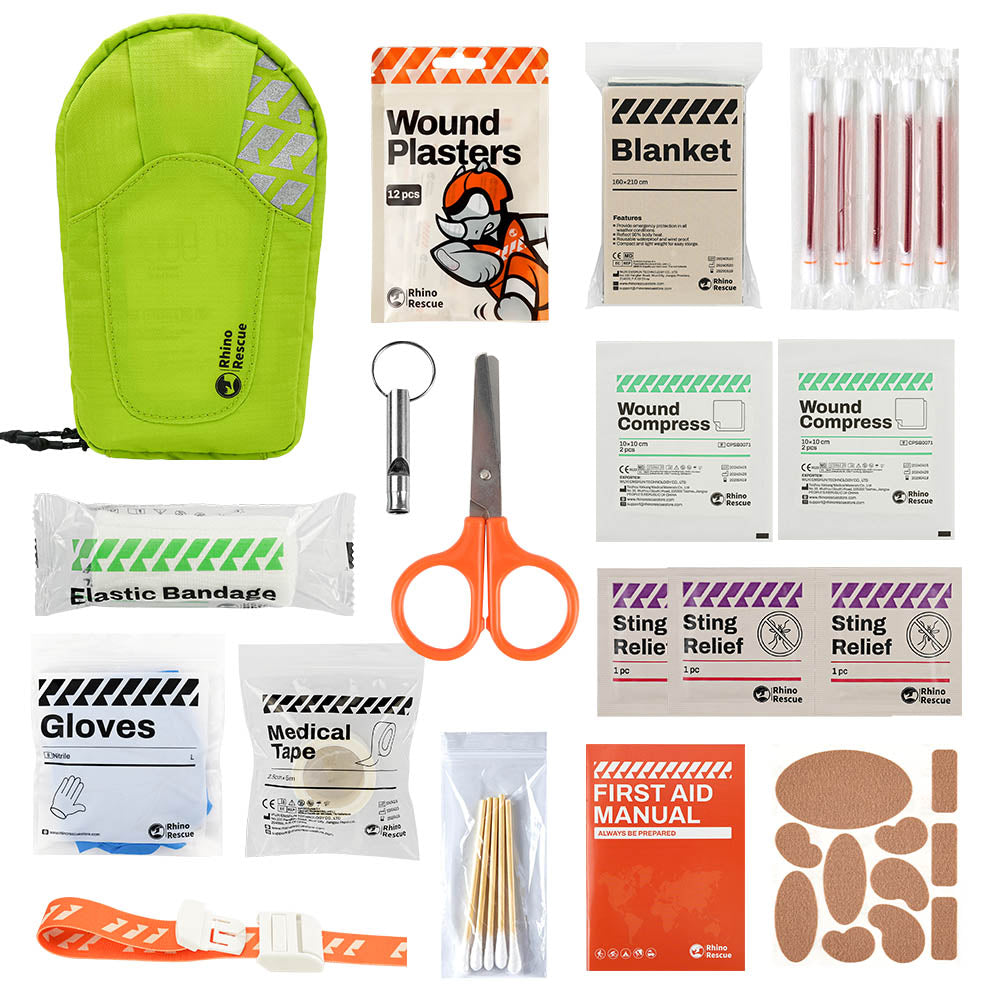 Rhino Rescue™ Survival First Aid Kits & Supplies Outdoor Hiking First Aid Kit A Version Fluorescent Green - FDA CE Approved
