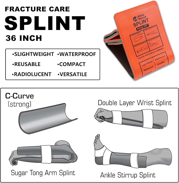 Rhino Rescue™ First Aid Splint Medical Splint 36" X 4.3" Orange-Gray, Keep Bones in Position (1, Folded)