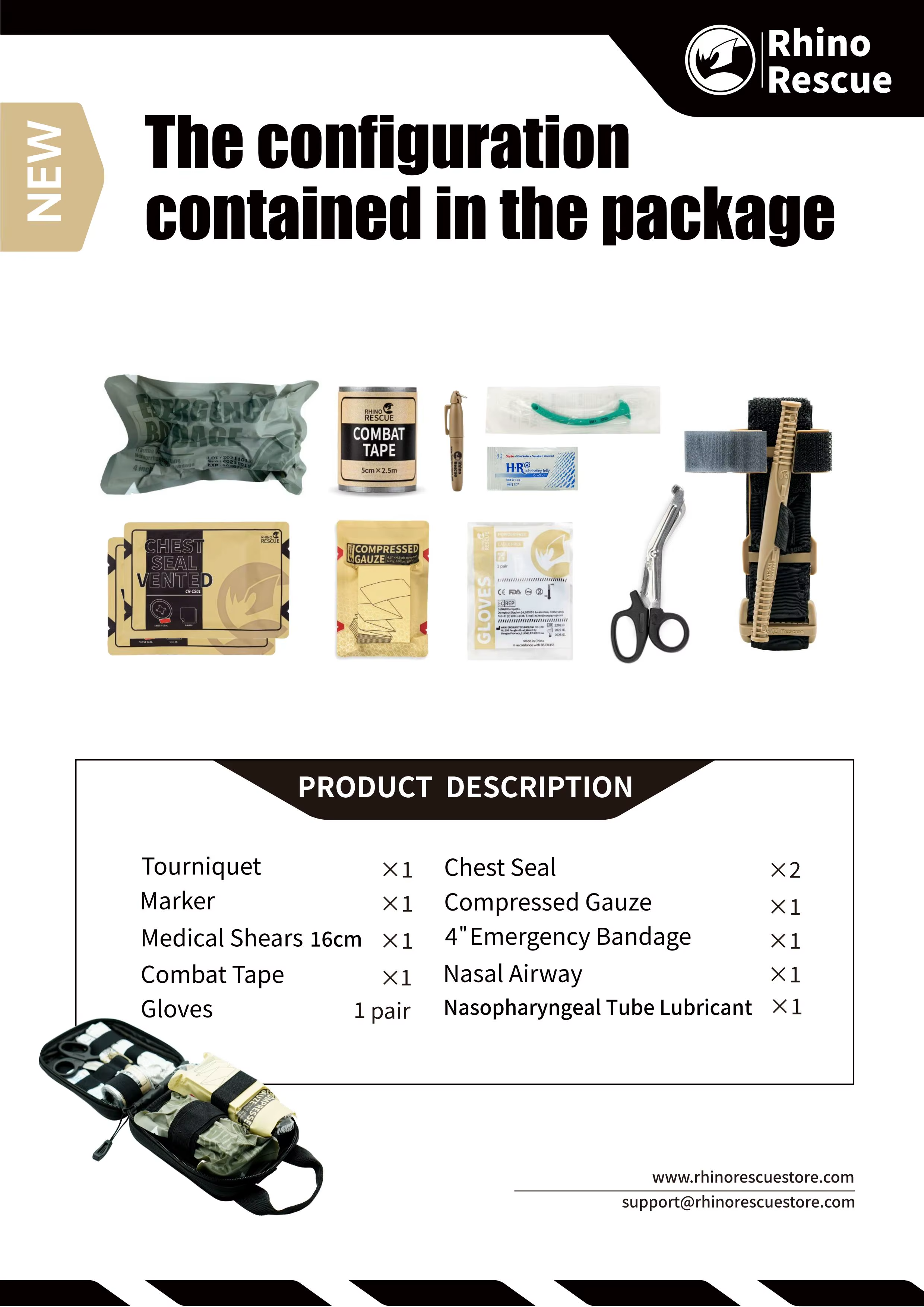 Rhino Rescue™ IFAK Trauma Kit Personal First Aid Kit SE Mini - With Tourniquet(Europe Zone Only)