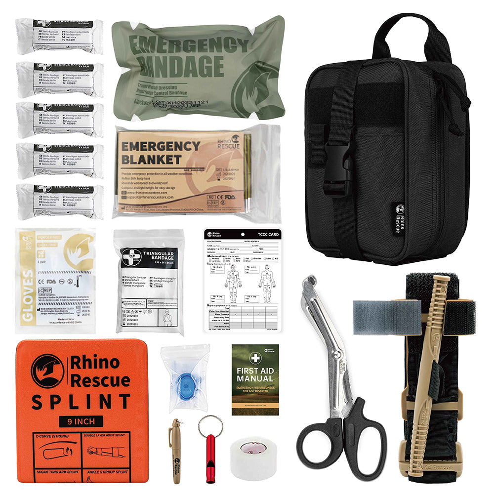 Rhino First Aid Survival Kit - Tactical IFAK Pouch with 21 Essential EMT Items