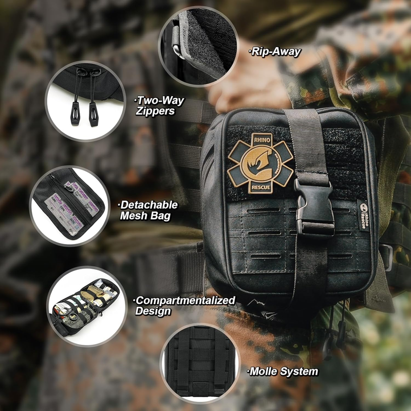 SE IFAK Tactical Kit with Rhino Rescue® Tourniquet, Waterproof Molle for Outdoor Use