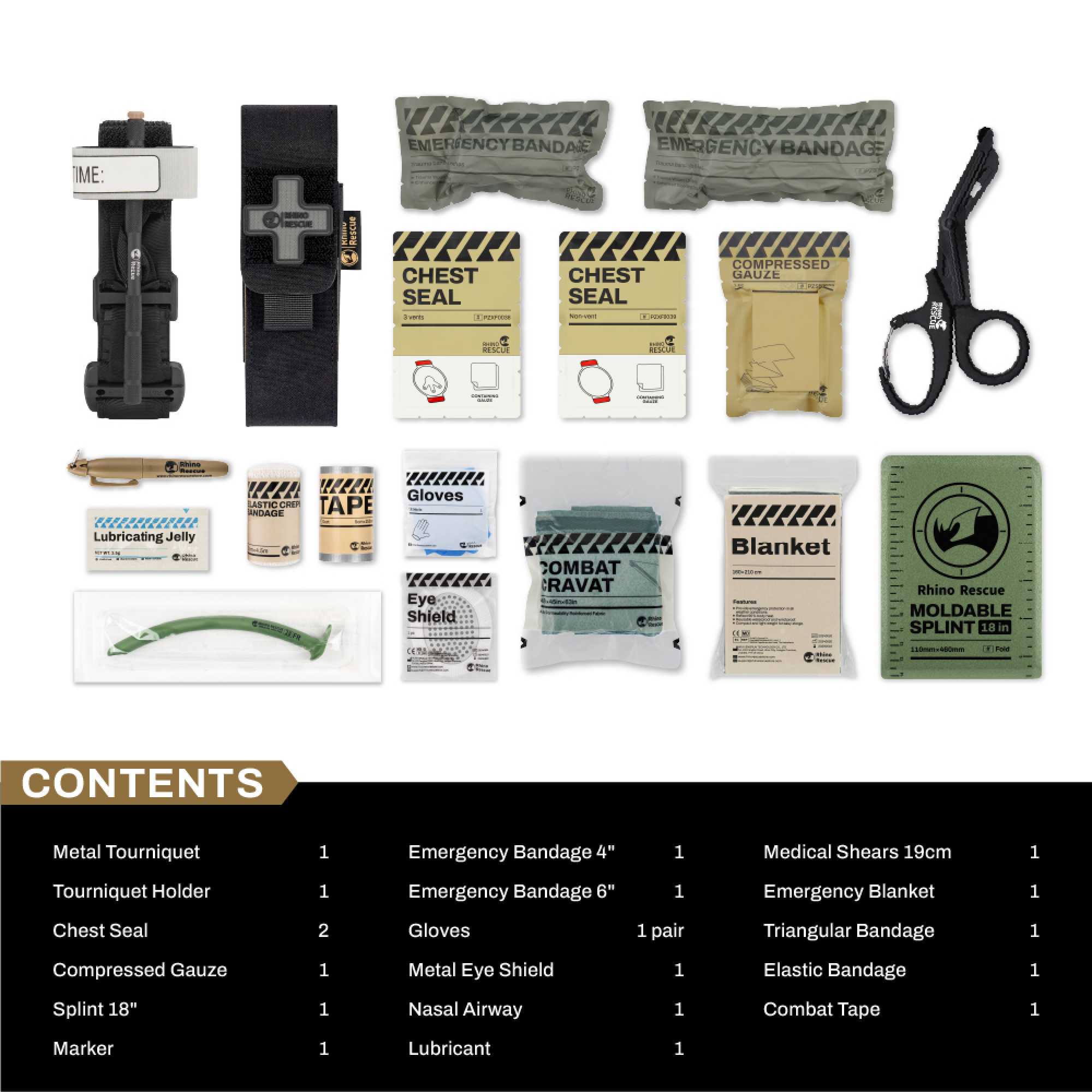 Rhino Rescue™ Tactical Trauma Kit IFAK REFILL With Tourniquet for Trauma Hemorrhage & Bleeding Control 17E - FDA CE Approved (Europe Zone Only)