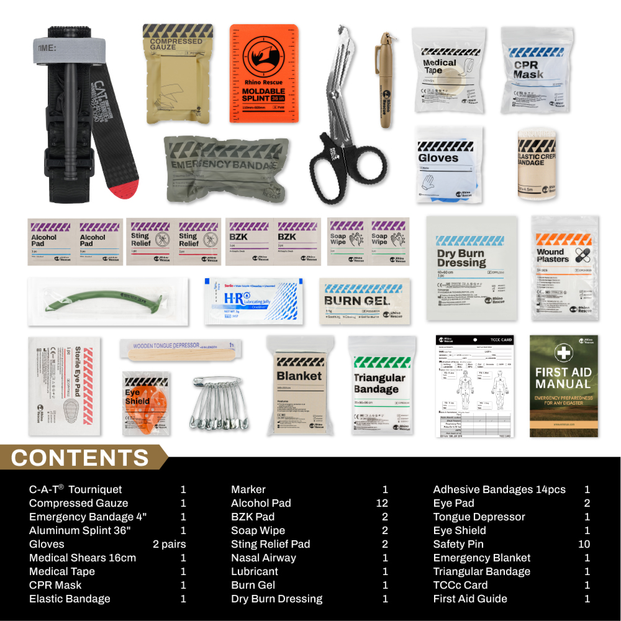 Tactical Kit with CAT Tourniguet for Battlefield-FDA/CE SE lFAK Trauma Kit Rhino Rescue™, Waterproof Molle, ICRC Trusted