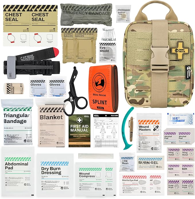 IFAK Trauma Kit with C-A-T Tourniquet, Molle Pouch SE Camouflage Rhino Rescue™, FDA/CE-Approved Self-Rescue in Seconds for Outdoor & Combat