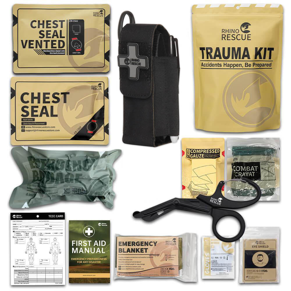 RHINO RESCUE Tactical Trauma Kit Emergency First Aid Stop The Bleed IFAK Refill Supplies Combat Wound Care Dressing Pack