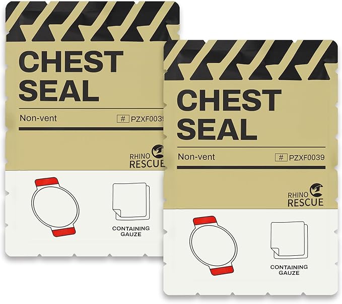 Rhino Rescue™ Chest Seal With Vent and No-Vent Sterile Emergency Trauma Dressing, IFAK Medical Supplies for Wound Care,Gunshot Wound, Sucking Chest, FSA/HSA Eligible