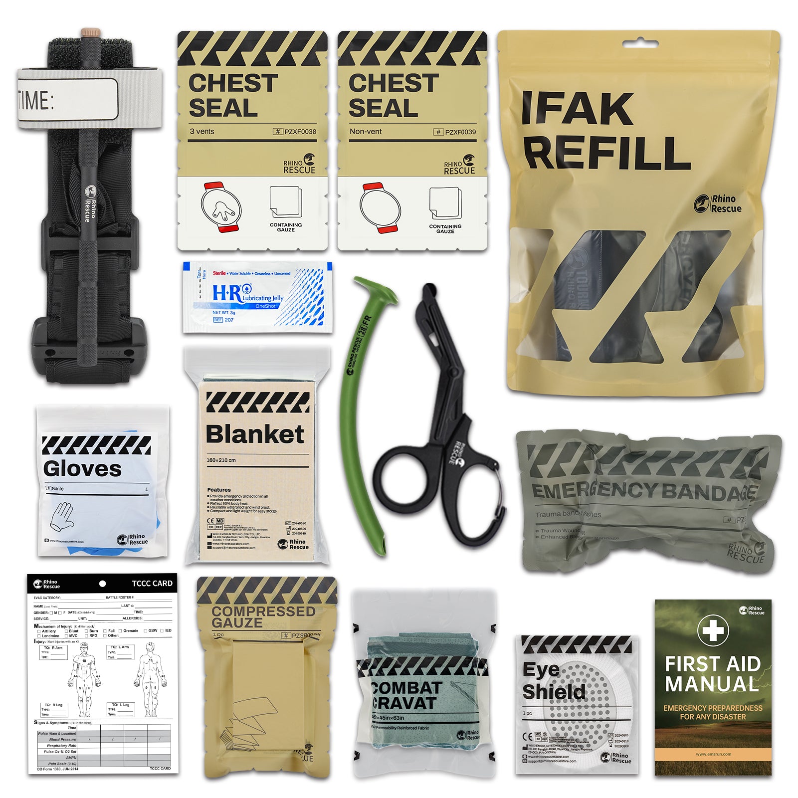 RHINO RESCUE Tactical Trauma Kit Emergency First Aid Stop The Bleed IFAK Refill Supplies Combat Wound Care Dressing Pack