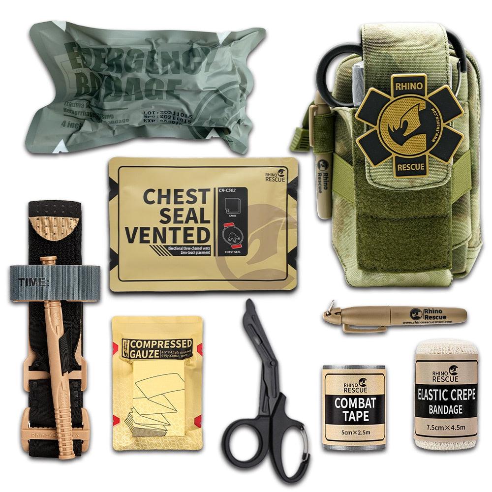 RHINO RESCUE EDC IFAK Trauma Kit Molle Tactical Pouch with Tourniquets, Israeli Bandage, Compressed Gauze Black